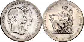 Austria. 1879. Francisco José I. 2 florines. (Kr.UWC. M5). Bodas de plata. Golpecitos. AG. 24,12 g. MBC-.