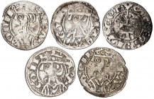 Jaume I (1213-1276). Zaragoza. Dinero jaqués. Lote de 5 monedas. MBC.