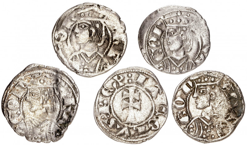 Jaume II (1291-1327). Zaragoza. Dinero jaqués. Lote de 5 monedas. MBC.