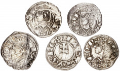 Jaume II (1291-1327). Zaragoza. Dinero jaqués. Lote de 5 monedas. MBC.