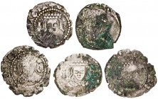 1684. Carlos II. Valencia. 1 divuité. Lote de 5 monedas. Oxidaciones. Ex Áureo 28/02/1992, nº 2299. BC-/BC+.
