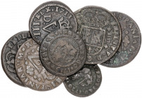 Felipe V. Valencia. Lote de 7 monedas de cobre distintas. A examinar. BC+/MBC.