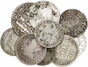 1721 a 1831. 2 (nueve) reales y 4 reales. Lote de 10 monedas. A examinar. MC/MBC-.