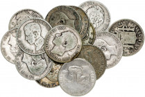 1869 a 1933. 1 peseta (trece) y 20 centavos. Lote de 14 monedas. A examinar. BC-/EBC-.