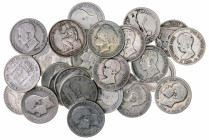 1869 a 1933. 1 peseta. Lote de 27 monedas. Imprescindible examinar. BC-/EBC-.