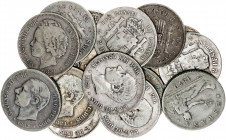 1869 a 1894. 2 pesetas. Lote de 14 monedas, casi todas distintas. A examinar. BC/BC+.