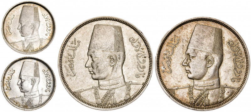Egipto. AH 1356 (1937). Farouk. 2 (dos) y 10 (dos) piastras. (Kr. 365 y 367). Lo...