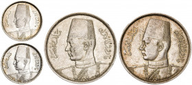 Egipto. AH 1356 (1937). Farouk. 2 (dos) y 10 (dos) piastras. (Kr. 365 y 367). Lote de 4 monedas. AG. S/C-/S/C.