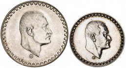 Egipto. AH 1390 (1970). 50 piastras y 1 libra. (Kr. 423 y 425). Lote de 2 monedas. AG. EBC.