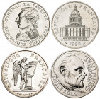 Francia. 1985 a 1989. 100 francos. 4 monedas distintas. AG. S/C-.