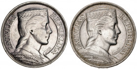 Lituania. 1929 y 1931. 5 lati. (Kr. 9). Lote de 2 monedas. AG. Total 49,95 g. MBC/EBC.