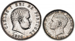 Portugal. 1896 y 1909. 200 y 500 reis. Lote de 2 monedas. A examinar. AG. MBC.
