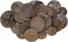 Lote de 50 monedas de cobre de diversos países. A examinar. BC/MBC+.