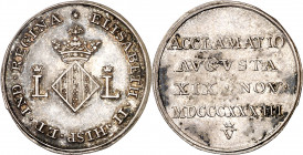 1833. Isabel II. Valencia. Proclamación. (V. 762) (VQ. 13385). Parte de brillo original. Plata. 2,20 g. Ø20 mm. EBC-.