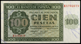 1936. Burgos. 100 pesetas. (Ed. D22a) (Ed. 421a). 21 de noviembre. Serie X. EBC+.