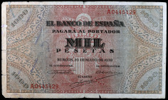 1938. Burgos. 1000 pesetas. (Ed. D35) (Ed. 434). 20 de mayo. Roturas. BC.