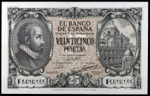 1940. 25 pesetas. (Ed. D37a) (Ed. 436a). 9 de enero, Juan de Herrera. Serie F. Doblez central. Apresto. EBC.