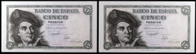 1948. 5 pesetas. (Ed. D56a) (Ed. 455a). 5 de marzo, Elcano. Pareja correlativa, serie M. S/C-.
