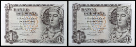 1948. 1 peseta. (Ed. D58) (Ed. 457). 19 de junio, la Dama de Elche. Pareja correlativa, sin serie. S/C.