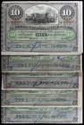 1896. Banco Español de la Isla de Cuba. 10 pesos. (Ed. CU70 y CU70a) (Ed. 73 y 73a). 15 de mayo. 5 billetes, cuatro fechados con estampilla. MBC-/MBC+...