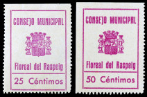 Floreal del Raspeig (Alicante). 25 y 50 céntimos. (KG. falta) (T. falta) (RGH. 2465 y 2466). 2 billetes. Escasos. EBC/EBC+.