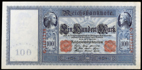 Alemania. 1910. Tesoro Imperial. 100 marcos. (Pick 42). 21 de abril. Una esquina rozada. S/C-.