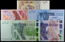 Burkina Faso. 2017. Banco Central de los Estados del África Occidental. 500, 1000, 2000, 5000 y 10000 francos. (Pick 314c a 318c). 5 billetes. Todos l...