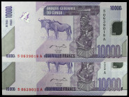 Congo. 2006. Banco Central. 10000 francos. (Pick 103a). 18 de febrero. 2 billetes. S/C.