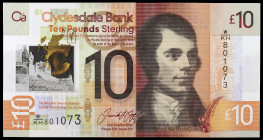 Escocia. 2017. Banco Clydesdale. 10 libras. (Pick 229q). Glasgow 25 de enero, Robert Burns. S/C.