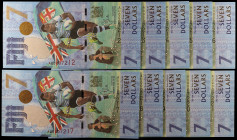 Fiji. 2016. Banco de la Reserva. 7 dólares. (Pick 120). 10 billetes correlativos. S/C.