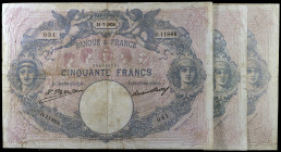 Francia. 1926 a 1927. Banco de Francia. 50 francos. (Pick 64h). 3 billetes, fechas distintas. Firmas: L. Platet y P. Strohl. BC/BC+.