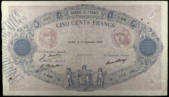 Francia. 1926. Banco de Francia. 500 francos. (Pick 66k). 15 de noviembre. Firmas: J. Emmery, L. Platet y P. Strohl. Puntos de aguja. BC+.