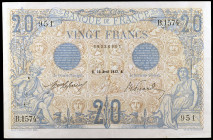 Francia. 1912. Banco de Francia. 20 francos. (Pick 69b). 10 de abril. Firmas: J. Laferriere y E. Picard. Escaso. MBC-.