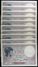 Francia. 1933. Banco de Francia. 5 francos. (Pick 72e). 1 de junio. 10 billetes correlativos. Firmas: J. Boyer y P. Strohl. EBC+.