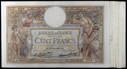 Francia. 1930 a 1932. Banco de Francia. 100 francos. (Pick 78b). 8 billetes, fechas distintas. Firmas: L. Platet y P. Strohl. MBC-/MBC+.