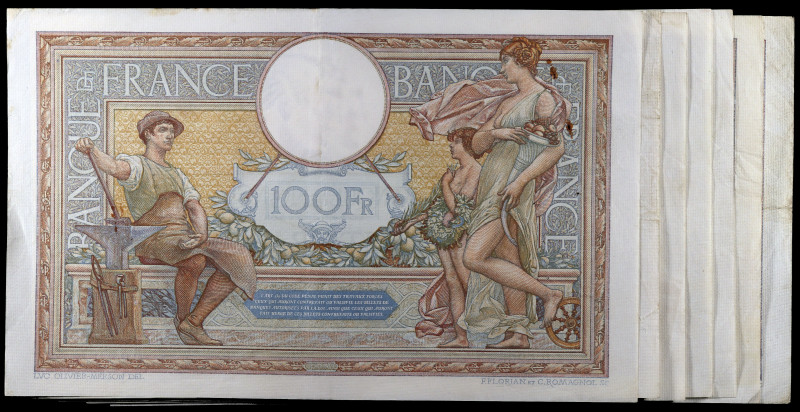 Francia. 1933 a 1937. Banco de Francia. 100 francos. (Pick 78c). 7 billetes, fec...