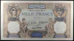 Francia. 1929. Banco de Francia. 1000 francos. (Pick. 79a). 8 de enero. Firmas: J. Emmery, L. Platet y P. Strohl. Puntos de aguja. Escaso. MBC-.