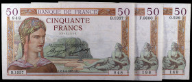 Francia. 1935. Banco de Francia. 50 francos. (Pick. 81). 3 billetes, fechas distintas. BC+/MBC-.