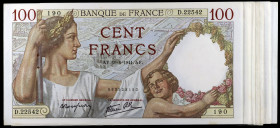 Francia. 1941. Banco de Francia. 100 francos. (Pick. 94). Maximilien de Béthune, duque de Sully en reverso. 8 billetes, algunas fechas y series distin...