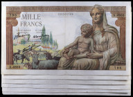 Francia. 1942 y 1943. Banco de Francia. 1000 francos. (Pick. 102). 7 billetes, fechas y series distintas. MBC-/MBC.