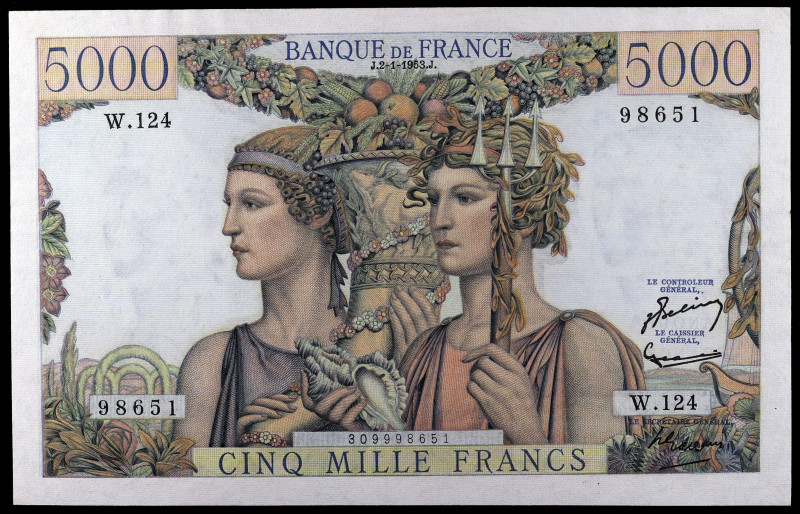 Francia. 1953. Banco de Francia. 5000 francos. (Pick. 131c). 2 de enero. Firmas:...