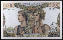 Francia. 1953. Banco de Francia. 5000 francos. (Pick. 131c). 2 de enero. Firmas: J. Belin, G. Gouin d'Ambrieres y P. Gargam. MBC+.