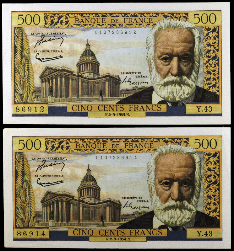 Francia. 1954. Banco de Francia. 500 francos. (Pick. 133a). 2 de septiembre, Víc...