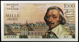 Francia. 1953. Banco de Francia. 1000 francos. (Pick. 134a). 2 de abril, Richelieu. Firmas: J. Belin, G. Gouin d'Ambrieres y P. Gargam. Escaso. EBC+.