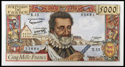 Francia. 1957. Banco de Francia. 5000 francos. (Pick. 135a). 6 de junio, Enrique IV. Firmas: G. Gouin d'Ambrieres, R. Favre-Gilly y P. Gargam. Escaso....