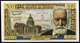 Francia. s/d (1959). Banco de Francia. 5 nuevos francos sobre 500 francos. (Pick. 137). 12 de febrero, Víctor Hugo. Raro. EBC+.