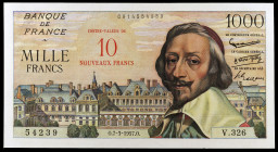 Francia. s/d (1957). Banco de Francia. 10 nuevos francos sobre 1000 francos. (Pick. 138). 7 de marzo, Richelieu. Raro. EBC-.