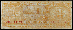 Venezuela. s/d (1940). Ministerio de Sanidad y Asistencia Social. Leproserías Nacionales. 1 bolívar. (Pick 5368). Serie C. Escaso. BC.