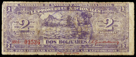 Venezuela. s/d (1940). Ministerio de Sanidad y Asistencia Social. Leproserías Nacionales. 2 bolívares. (Pick 5369). Serie C. Escaso. BC+.