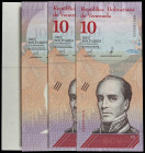 Venezuela. 2018. Banco Central. 10 bolívares. 15 de enero, Rafael Urdanete. 4 pruebas de imprenta, Numeración A00000000. S/C.